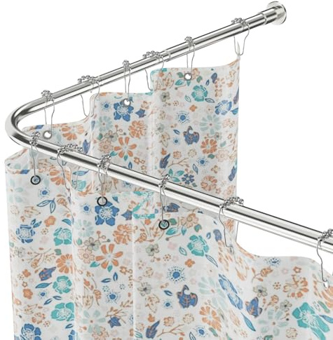 WELDUN L-Form Duschvorhangstange, verstellbar 68–96 cm × 68–96 cm, Edelstahl-Eck-Duschstange, wasserdicht und rostfrei, 90 Grad Gardinenstange, inklusive 12 Ringen, Schrauben Set