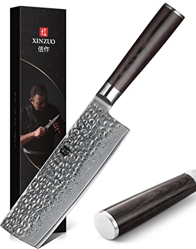 XINZUO Damaststahl 17cm Nakirimesser Hammerfinish scharf Küchenmesser | Pakkaholz Griff -67 Schichten Damaststahl profi Kochmesser handgeschmiedetes Damastmesser für Fleisch, Fische, Gemüse, Obst