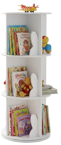 Relaxdays Bücherregal Kinder, drehbar, 12 Fächer, HxD: 97 x 40 cm, Kinderbücherregal, Bücherturm Kinderzimmer, weiß