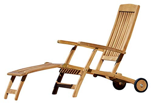 ASS ALEOS. Deckchair Steamer Deckchair mit Rädern Steamer Deckstuhl Liegestuhl Sonnenliege Gartenliege Relaxsessel echt Teak Holz Luna