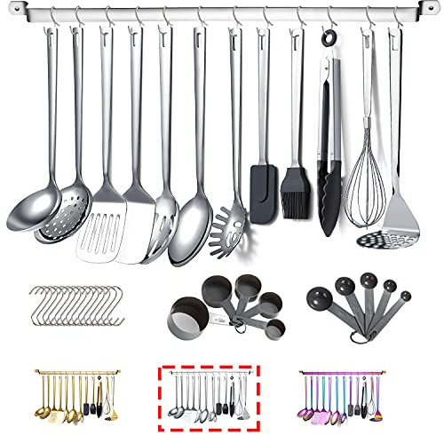 Kyraton EdelstahlKüchenutensilien Set 37 teiliges, Küchenhelfer Set, Küchenwerkzeug Set mit Utensilienhalter, Kochlöffel Set Spülmaschinenfest