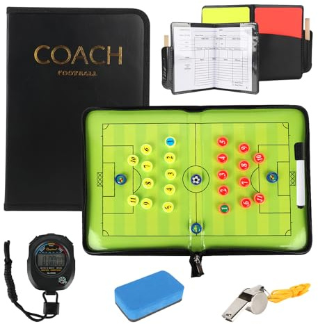 LUFEIS Fußball Taktiktafel,Trainer Trainermappe,Tragbar Trainermappe fußball,mit Rote Gelbe Karte,Magneten,Schiedsrichter Pfeifen,Timer,und Radiergummi,für Taktische Anleitungen und Training