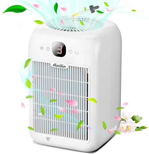 Aircillin Luftreiniger Allergiker mit Aromatherapie, HEPA Luftfilter gegen Schimmel Staub Pollen Tierhaare, Doppelseitiger Lufteinlass zu 99,97% Entfernung bis 0,1 Mikrometer, 25dB, Timer