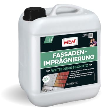 MEM Fassaden-Imprägnierung - 5 l | Langanhaltender Abperleffekt - Auch für schlecht saugende Untergründe - Einfache Anwendung - Lösemittelfrei - Milchig-weiß