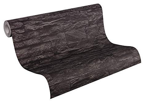 A.S. Creation Vliestapete Best of Wood and Stone Tapete in Stein Optik fotorealistische Steintapete Naturstein 10,05 m x 0,53 m grau schwarz Made in Germany 707123 7071-23