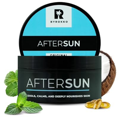 BYROKKO After Sun Creme, Natürliche Bräunungslotion mit Menthol, Mangobutter & Vitamin E, Kühlt, Spendet Feuchtigkeit & Pflegt sonnengestresste Haut, Vegan, Ohne Parabene, 195ml