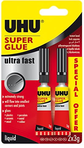 UHU 3-62686 Sekundenkleber Ultra Fast Liquid 2x3g Blister (Verpackung kann variieren)