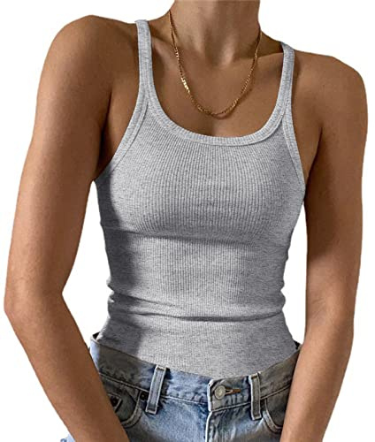Artfish Ärmelloses Tanktop für Damen, figurbetont, U-Ausschnitt, gerippt, Basic Cami Shirts