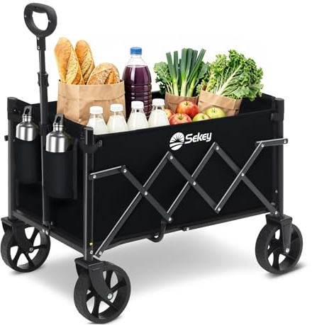 Sekey Bollerwagen Faltbar Klein 80KG, Handwagen Klappbar, Faltbarer Einkaufswagen Campingwagen mit Höhenverstellbarem Griff, Leicht & Platzsparend & Stabil, Mini 4029, Schwarz