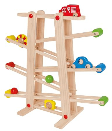 Eichhorn 100002029 Große Rollbahn aus Kiefernholz, 7-teilig, mit 6 Rollelementen, Kugelbahn für Kinder ab 1 Jahr, Größe: 67 x 56 cm