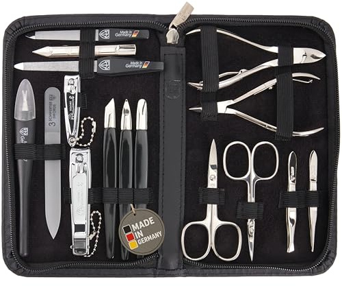 DREI SCHWERTER - Germany - Maniküreset, Nagelset, Nageletui 'Cinisello' | Hochwertiges Maniküre / Pediküre Set · präzise Nagelpflege-Instrumente · 16-tlg. · attraktives Etui · für zuhause & unterwegs