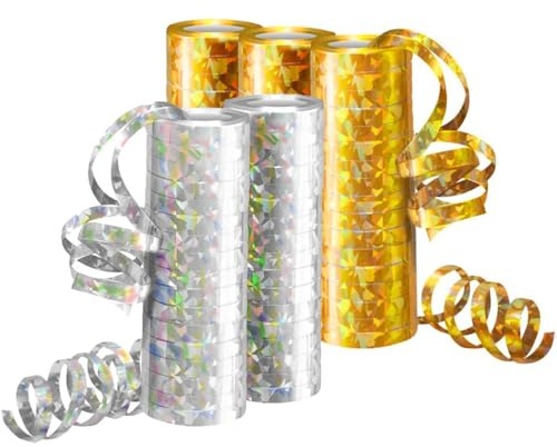 Luftschlangen Metallic Gold & Silber, Party Deko – 5 Rollen mit 18 Glitzernden Luftschlangen für Geburtstag –5STK–