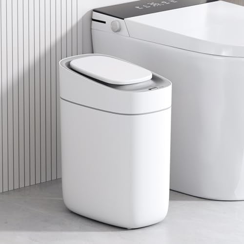 ELPHECO Automatischer Badezimmer-Mülleimer mit Deckel, Sensor, schlank, schmal, aus Kunststoff, wasserdichter Bewegungssensor, für Schlafzimmer, Wohnzimmer, schmalen Raum, 9,5 l