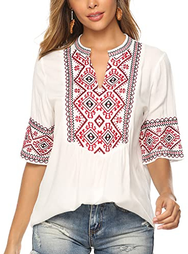 Seasonal Ukraine Bluse Sommer Damen Tunika Bohemian Stickerei Folklore Tops Boho Hippie Kurzarm Lose Oberteil