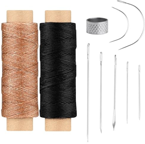 2 Rollen Ledergarn Ledernadel, Sattlergarn Gewachst, Leder Wachsfaden, Wachsfaden mit Sattlernadel, für Nähen Und Lederhandwerk DIY Reparieren