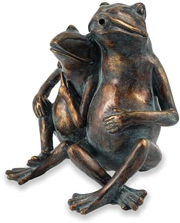Esotec Wasserspeier Froschpaar Brunnenfigur für Teich Wasserspiel 100737 | Figur aus Polyresin, Froschpaar-Design, 1,4m Silikonschlauch, Ø13mm Anschluss, empfohlene Solar-Pumpe ab300l/h, 20x15x22cm