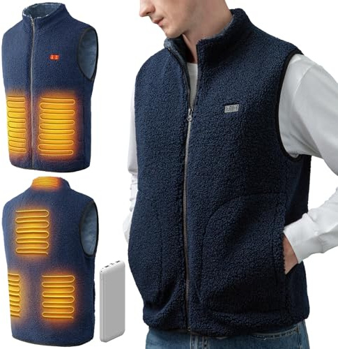 LABEWVI Beheizbare Weste, Heizweste für Damen Herren, Beheizte Jacke mit 10000mAh Powerbank, Polarfleece Heizjacke, USB Wärmeweste mit 3 Einstellbar Temperatur, 6 Heizzone
