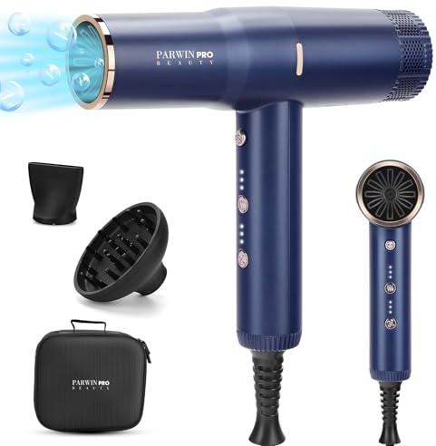 Professionell 100 Million Negativ Ionen Haartrockner, PARWIN PRO BEAUTY Föhn Fön mit einzigartigem Bürstenlosem Geräuscharm Motor, 30M/S Luftstrom für Schnelle Trocknung, Innovativer Mikrofilter(Blau)