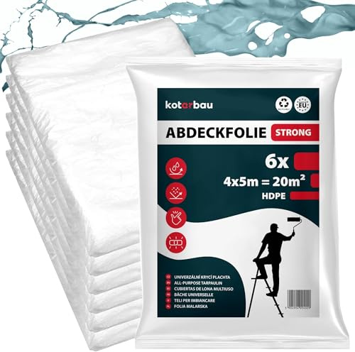 KOTARBAU® 6er Set - Malerfolie - Abdeckfolie - 4 x 5 m - Malervlies - Abdeckplane - Bauschutzfolie - Robust - Transparent