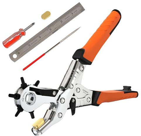 Towot Gürtellocher-Kit, Lederlocher für Gürtel, Sattel, Schuhe, Stoff, DIY und Handwerksprojekte, 6 Löcher, robuster Drehlocher, leicht zu stanzen perfekte runde Löcher