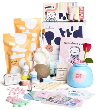 Pott'd Ton Töpferset fur Zuhause fur Anfanger - Lufttrocknend. DIY Set für Erwachsene. Enthält: Lufttrocknenden Ton, Werkzeuge, Farben, Pinsel, Dichtmittel, Anleitung