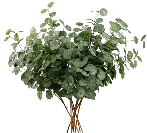 HNVNER 6 Bündel Künstliche Eukalyptus Zweige und Blätter - Realistische Grüne Pflanze für Hochzeit, Home Party, Dekoration, Tischdeko, Blumenarrangement