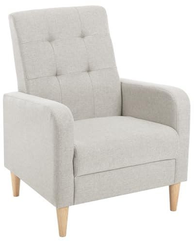 WOLTU Ohrensessel modern, mit Armlehnen Massivholzbeinen, Hellgrau | Relaxsessel mit Leinenbezug, bis 150 kg, Sessel Wohnzimmer, Schlafzimmer, Balkon, 68 x 90,5 x 73,5 cm (B x H x T)
