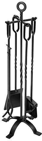 VIVOHOME Kaminbesteck aus Stahl 5-teiliges Kaminwerkzeug Set modernes Kaminbesteck platzsparende Kaminzubehör für Kamine, Holzöfen und Kaminöfen