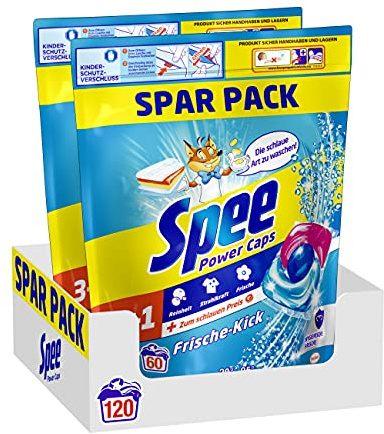 Spee Power Caps Frische-Kick 3+1, Vollwaschmittel, 120 Waschladungen, Reinheit, Strahlkraft und hygienische Frische für deine Wäsche, 20-95°