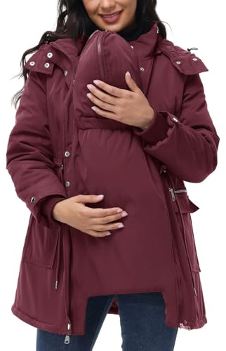 Maacie Umstands Baumwolljacke Jacke Stehkragen Wasserdichte Baumwolljacke 2024 Burgunderrot M