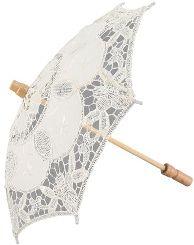 AYNEFY Vintage Spitzenschirm, Hochzeit Sonnenschirm, Brautschirm mit Baumwolle, Fotografie Requisite, Weiß