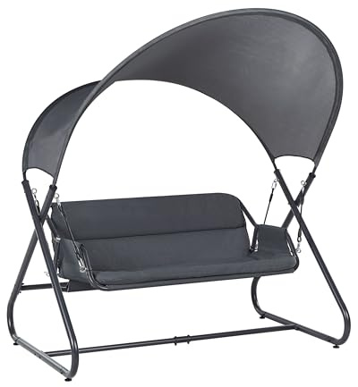 Beliani Hollywoodschaukel Dunkelgrau Stahl Gartenschaukel aus Mesh mit Dach | Metall, Grau, Rostbeständig, Pulverbeschichtet, Für den Außenbereich, 168 x 113 x 187 cm, 100% Polyester