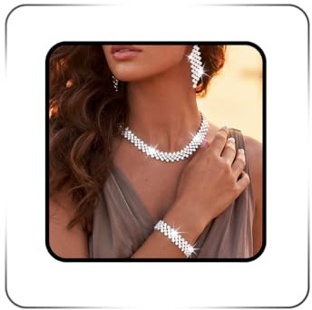 Ushiny Silber Collier Strass Kette Silberschmuck Fest Accessoire für Damen | Funkelnder Strass Collier aus Silber geeignet als modisches Accessoire für Hochzeiten festliche Anlässe