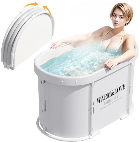 Faltbare Badewanne für Dusche, Freistehende Badewanne für Heißes Bad und Eisbad, Tragbare Eisbadewanne für Erwachsene (Grau weiß, Oval-Medium)