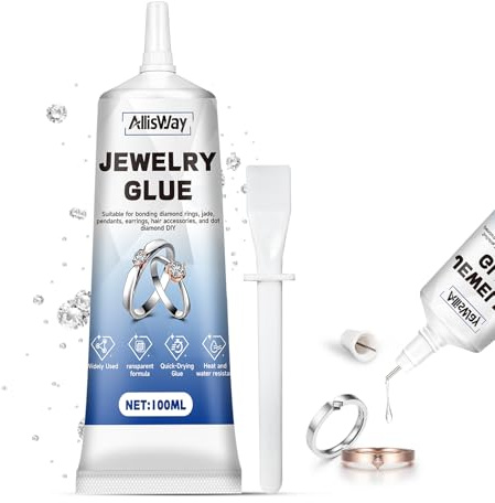Allisway Schmucksteinkleber, 100ml Schmuckkleber Extra Stark Transparent, Strasssteine Kleber, Punktgenaues Aufkleben der Schmucksteine und Perlen, Geeignet für Reparatur von Schmuck und DIY