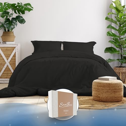Samthus Bettwäsche 140x200 Baumwolle Satin - Oeko-Tex Made In Green - Himmlisch weicher Schlaf - Bettwäsche-Set mit 1x Bettbezug 140x200 + 1x Kissenbezug 70x90 - Duvet Cover - Schwarz