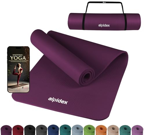 ALPIDEX Yogamatte 183 x 60 x 0.8 cm Phthalatfreie Fitness Matte E-Book Tragegurt rutschfest Gymnastik Turnen Pilates Sport Physio HIIT Yoga Trainingsmatte Isomatte Hautfreundlich, Berry
