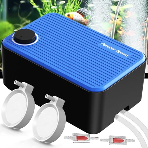 Forever Speed Leiseste Aquarium Luftpumpe <40db,5.5W Regelbare Sauerstoffpumpe Aquarium leise bis 400L mit Zubehör mit 2 Luftauslässen