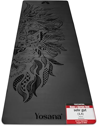 Yosana Yogamatte aus Naturkautschuk | extrem rutschfest | ULTRA GRIP Oberfläche aus ECO PU | extra breit 68cm | inklusive Tragegurt | Yoga matte 183x68cm | 4mm dünn