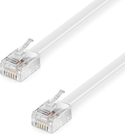 deleyCON 1m Telefonkabel - RJ11 Modularkabel 6P4C Westernkabel - 2x RJ11 Stecker mit Flachkabel für Telefondose Modem Router Fax ISDN DSL VDSL Internet Weiß