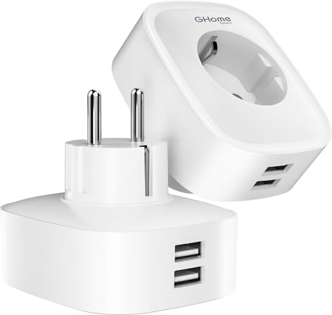 GHome Smart Steckdose mit USB, 16A 2er Pack misst den Stromverbrauch, WLAN Steckdose mit Fernsteuerung, Sprachsteuerung und Zeitschaltuhr, Funktioniert mit Alexa, Google Home