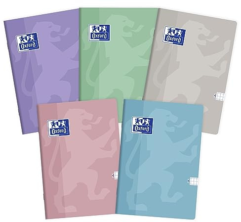 Oxford Touch Schulheft A6 Kladde 48 karierte Blätter mit Seitenrand, Optik Paper 90 g, Polypropylen laminierter Umschlag, Notizblock Set für Büro & Schule, 10 Stück-Packung, Farbenmix