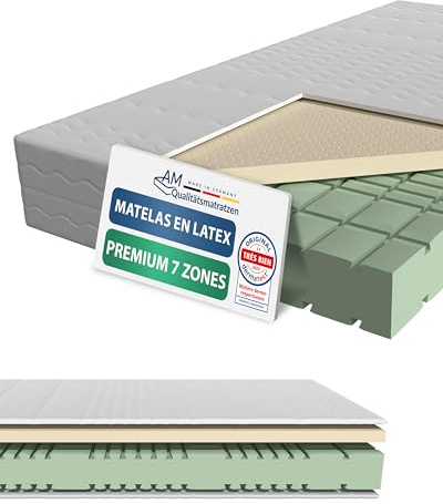 AM Qualitätsmatratzen 7 Zonen Latex Matratze 160x200 H3 - Made in Germany - Oeko TEX zertifizierte Naturlatex Matratze 160x200-23 cm Hoch - Hybridmatratze mit 4cm Latexauflage