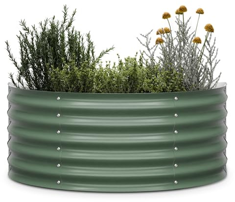 blumfeldt High Grow Half Circle Hochbeet - Ergonomisches 200-l-Hochbeet aus Metall für den Garten, Rostfreier Galvalume-Stahl, 43 cm Höhe, Einfache Montage, Frostsicher, Dunkles Moosgrün