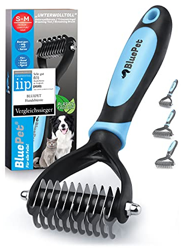 BluePet Hundebürste Unterwolle langhaar & Katzenbürste langhaar I Unterwollkamm entfernt Unterwolle & Verfilzungen I Deckhaarschutz & Knoten Entfernen I Unterfellbürste Hunde für Fellwechsel