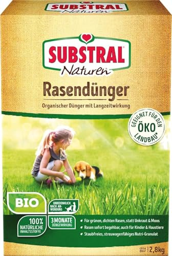 SUBSTRAL Naturen Bio Rasendünger, organischer Volldünger, 3 Monate Langzeitwirkung, alle Rasenarten, bis zu 80 m², 2,8kg