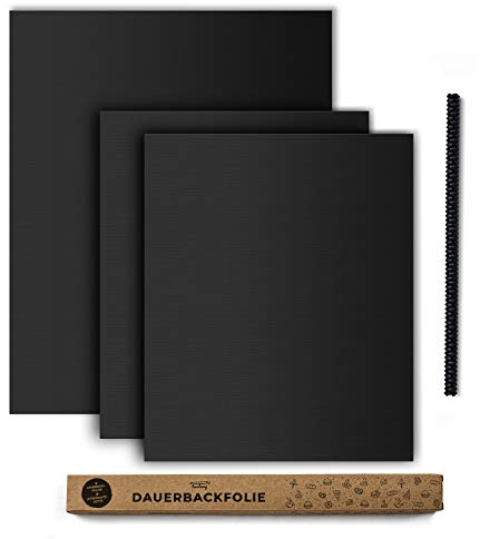 Tastory® 3er-Set schwarze Dauerbackfolie mit Hitzeschutzstreifen I (40x33cm & 50x40cm) Wiederverwendbares Backpapier - spülmaschinenfest und BPA-frei | Ideale Dauerbackmatte.