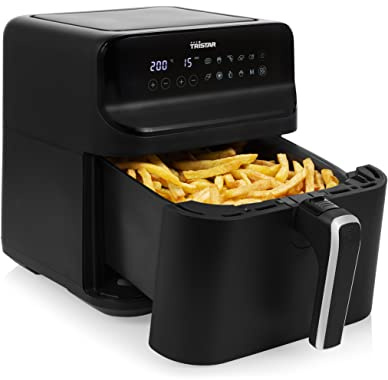 Tristar Heißluftfritteuse 6 L Digital, Airfryer für 1,5 kg Pommes, 9 Programme, LED Touch Display, Bis zu 70% Energieersparnis, 1350 W, Mattschwarz, FR-9025