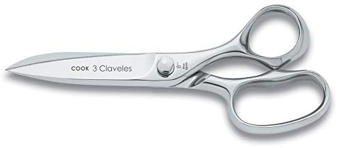 3 Claveles Prof Professionelle Edelstahl-Kochschere, Serie Cook für Fleisch, Fisch, Glanz, Huhn, Jagd, Pizza, Schneide, Mikroverzahnung, Küchenzubehör, 20 cm
