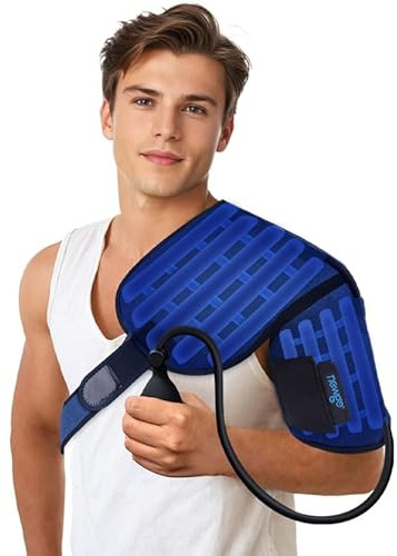NEWGO Schulter Eis-Gel-Pack mit Luftkompression, verstellbare Schulterbandage Kühlung Pads für heiße und kalte Kompresse, Schmerzlinderung für Rotatorenmanschette, Schulterverletzungen, Entzündungen